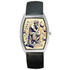 Thinker Sculpture Design Geometric Barrel Style Metal Watch by Salmanaz77