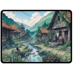 Village Nature Winter Landscape Two Sides Fleece Blanket (large) by Salmanaz77
