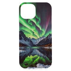 Lake Mountains Aorora Northern Lights Snow Iphone 15 Plus Black Uv Print Pc Hardshell Case by Paksenen
