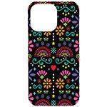 Mexican Folk Art Seamless Pattern Colorful iPhone 15 Pro Max Black UV Print PC Hardshell Case Front