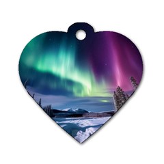 Northern Lights Aurora Night Nature Dog Tag Heart (one Side) by Posterlux