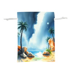 Delicate Watercolor Painting Surreal Oasis Scene With Intense Dramatic Lighting Lightweight Drawstring Pouch (l) by pollyparadiseartshop