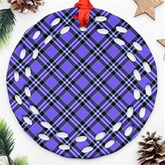 Blue Tartan Plaid 1 Diagonal Round Filigree Ornament (two Sides) by dressshop