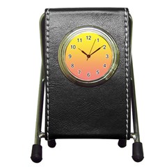 Electric Yellow To Coral Pink Linear Gradient Pen Holder Desk Clock by GradientsOmbre