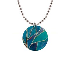 Aqua Batik, Abstract, Colorful 1  Button Necklace by kyorashop23