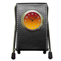 Burgundy Red To Amber Orange Linear Gradient Pen Holder Desk Clock by GradientsOmbre