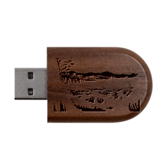 Wave Japanese Mount Fuji Ocean Wood Oval Usb Flash Drive by Bedest