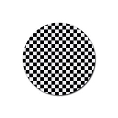 Pattern Checkered Squares Black White Pattern Rubber Round Coaster (4 Pack) by Sabxi