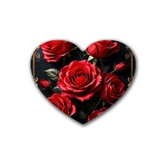 Red Roses Rubber Coaster (heart) by Sabxi