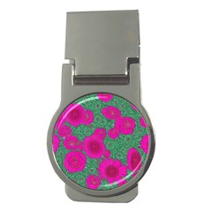 Mid Century Retro Floral 1970s 1960s Pattern 97 Money Clips (round)  by violetheavensky
