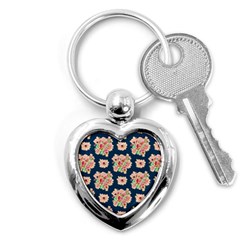 Retro 1880s Flowers Pattern 7 Key Chain (heart) by violetheavensky