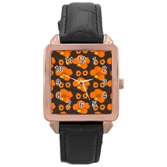 Retro 40s 50s Flowers Pattern Halloween 2 Rose Gold Leather Watch  by violetheavensky