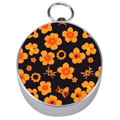 Retro 40s 50s Flowers Pattern Halloween Silver Compasses by violetheavensky