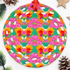 Retro 40s 50s Mexico Flowers Pattern Round Filigree Ornament (two Sides) by violetheavensky