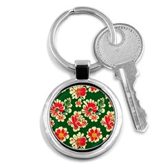 Retro 40s 50s Mexico Flowers Pattern 2 Key Chain (round) by violetheavensky