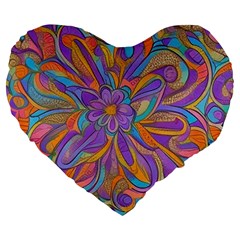 Mid Century Retro Floral 1970s 1960s Pattern 75 Large 19  Premium Heart Shape Cushions by violetheavensky