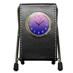 Cotton Candy Pink To Navy Blue Linear Gradient Pen Holder Desk Clock by GradientsOmbre