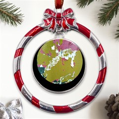 Colorwoven Abstract Print Metal Red Ribbon Round Ornament by dflcprintsclothing