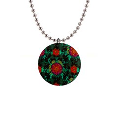 Mid Century Retro Floral 1970s 1960s Pattern 72 1  Button Necklace by violetheavensky