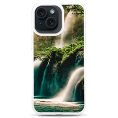 Waterfall Rocks Jungle Forest Iphone 15 Plus Tpu Uv Print Case by Anend