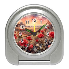 Roses Flower Field Sunset Nature Travel Alarm Clock by Anend