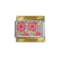 Mid Century Retro Floral 1970s 1960s Pattern 82 Gold Trim Italian Charm (9mm) by violetheavensky