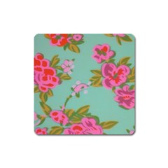 Mid Century Retro Floral 1970s 1960s Pattern 81 Square Magnet by violetheavensky