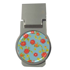 Mid Century Retro Floral 1970s 1960s Pattern 78 Money Clips (round)  by violetheavensky