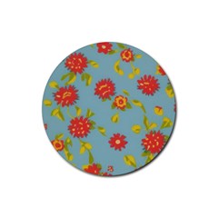 Mid Century Retro Floral 1970s 1960s Pattern 78 Rubber Round Coaster (4 Pack) by violetheavensky