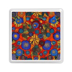 Mid Century Retro Floral 1970s 1960s Pattern 69 Memory Card Reader (square) by violetheavensky