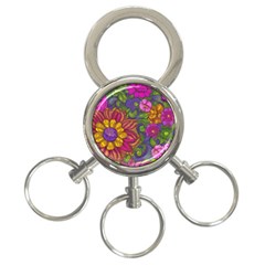 Mid Century Retro Floral 1970s 1960s Pattern 55 3-ring Key Chain by violetheavensky