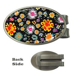 Mid Century Retro Floral 1970s 1960s Pattern 57 Money Clips (oval)  by violetheavensky