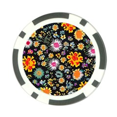 Mid Century Retro Floral 1970s 1960s Pattern 57 Poker Chip Card Guard by violetheavensky