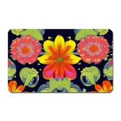 Mid Century Retro Floral 1970s 1960s Pattern 54 Magnet (rectangular) by violetheavensky