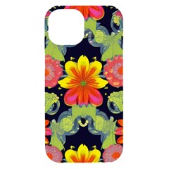 Mid Century Retro Floral 1970s 1960s Pattern 54 Iphone 15 Black Uv Print Pc Hardshell Case by violetheavensky