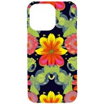Mid Century Retro Floral 1970s 1960s Pattern 54 iPhone 15 Pro Max Black UV Print PC Hardshell Case Front