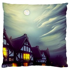 Village Moon Cloudy Historical Tudor Architecture Houses Town Night Windows City Large Cushion Case (two Sides) by Posterlux