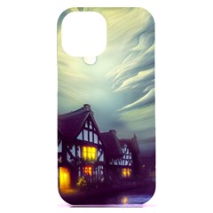 Village Moon Cloudy Historical Tudor Architecture Houses Town Night Windows City Iphone 15 Plus Black Uv Print Pc Hardshell Case by Posterlux