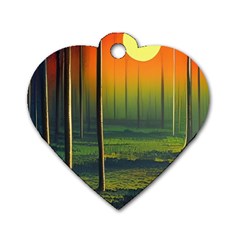 Outdoors Night Moon Full Moon Trees Setting Scene Forest Woods Light Moonlight Nature Wilderness Lan Dog Tag Heart (one Side) by Posterlux