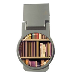 Books Bookshelves Office Fantasy Background Artwork Book Cover Apothecary Book Nook Literature Libra Money Clips (round)  by Posterlux
