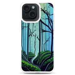 Nature Outdoors Night Trees Scene Forest Woods Light Moonlight Wilderness Stars Iphone 15 Plus Tpu Uv Print Case by Posterlux