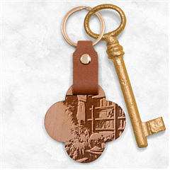 Room Interior Library Books Bookshelves Reading Literature Study Fiction Old Manor Book Nook Reading Engraved Wood Key Chain by Posterlux