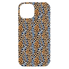 Blue Brown Leopard Iphone 15 Black Uv Print Pc Hardshell Case by DinkovaArt