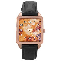 Burnt Paper Texture Print Design Rose Gold Leather Watch  by dflcprintsclothing