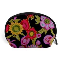 Mid Century Retro Floral 1970s 1960s Pattern 70 Accessory Pouch (large) by violetheavensky